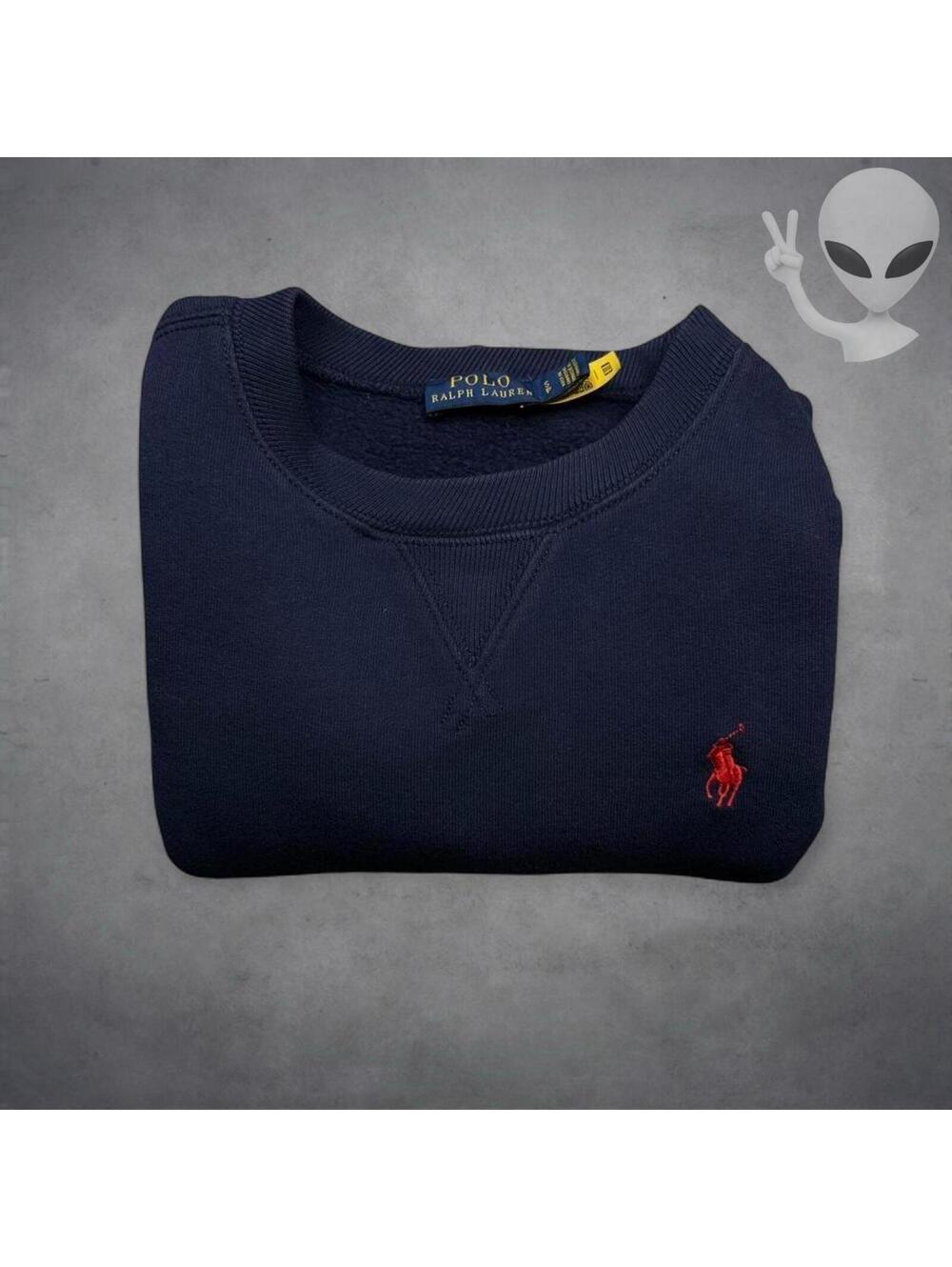 Polo Ralph Lauren Fleece Crewneck Sweatshirt V-Inset Navy Red Pony Women's S - Picture 4 of 4